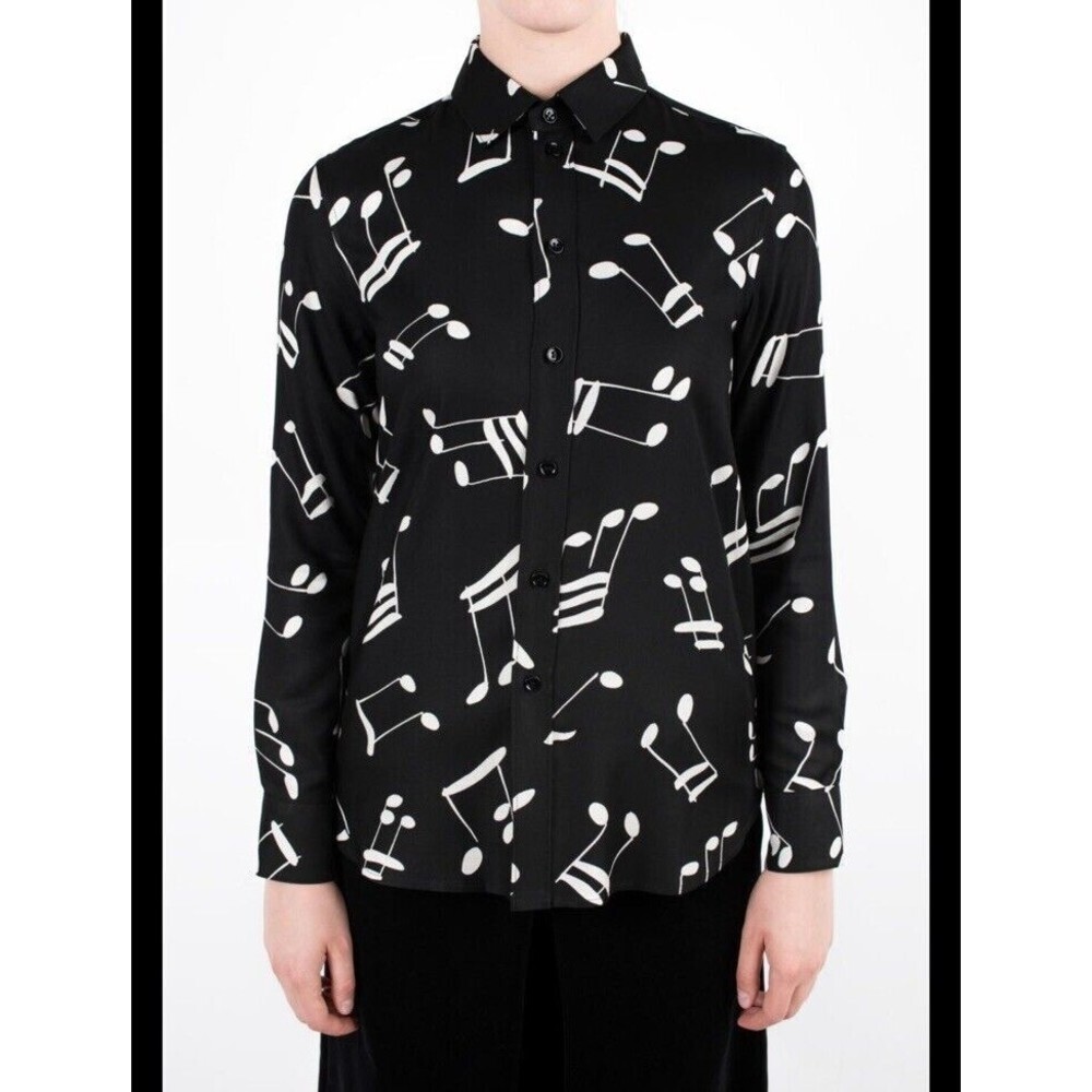 Saint Laurent Black Button-Down Shirt with White Music Note Print